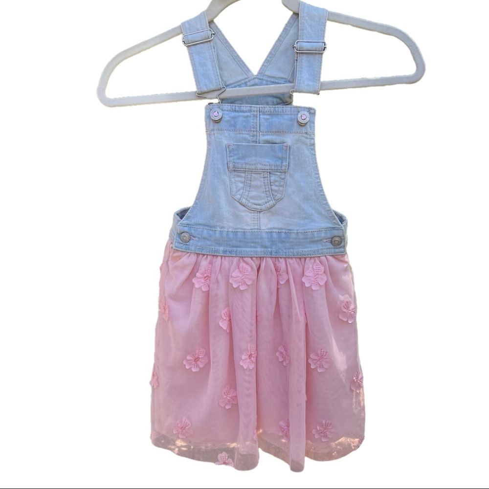 Jordache Overall Denim Dress For Girls with Pink Floral Lace Bottom